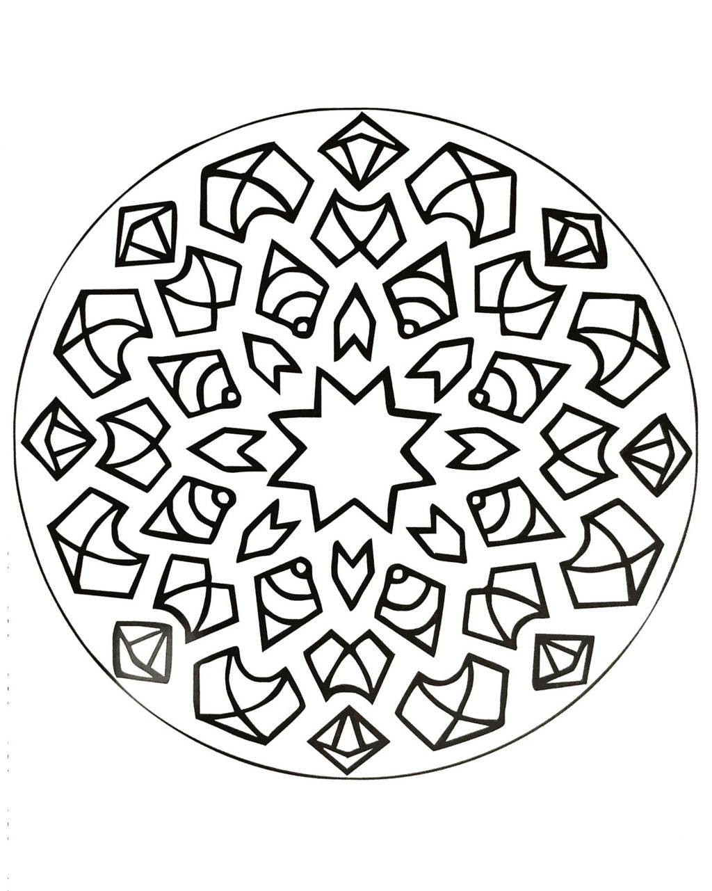 Coloriage Mandala symétrique avec fleurs abstraites - Mandala à imprimer